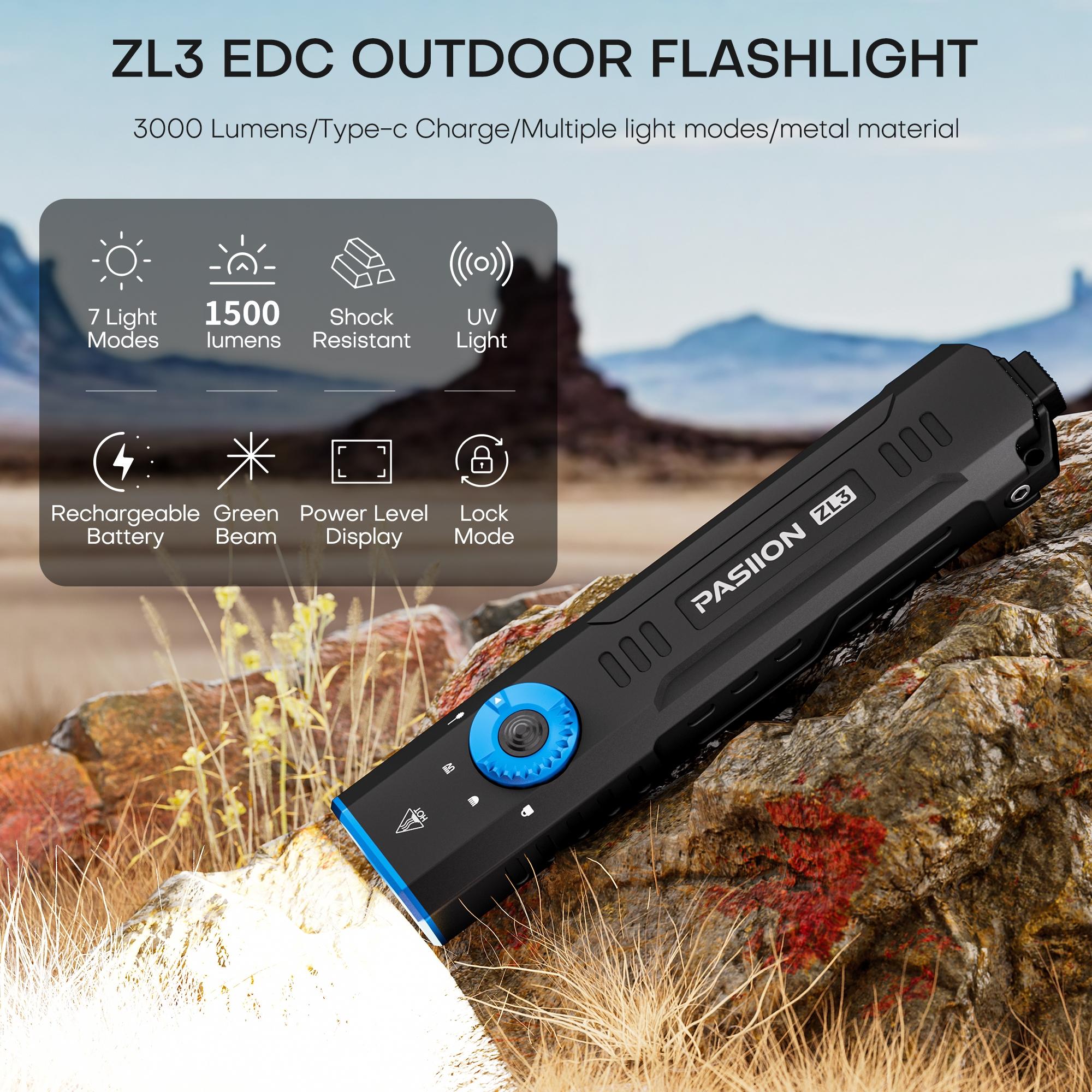 1500 Lumens Rechargeable Edc Flat Panel with Green Laser, UV and LED Combo, Magnet Led Flashlight, Portable Pocket Light, Outdoor Emergency Torch