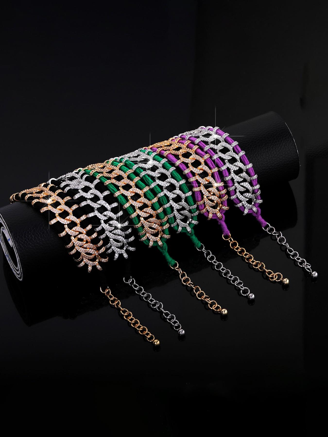 Luxury Vintage Full-Diamond Wool Braided Bracelet | Niche High-End Colorful Crystal Design | Exotic Jewelry | Perfect for Stylish Sister Matching & Street Looks