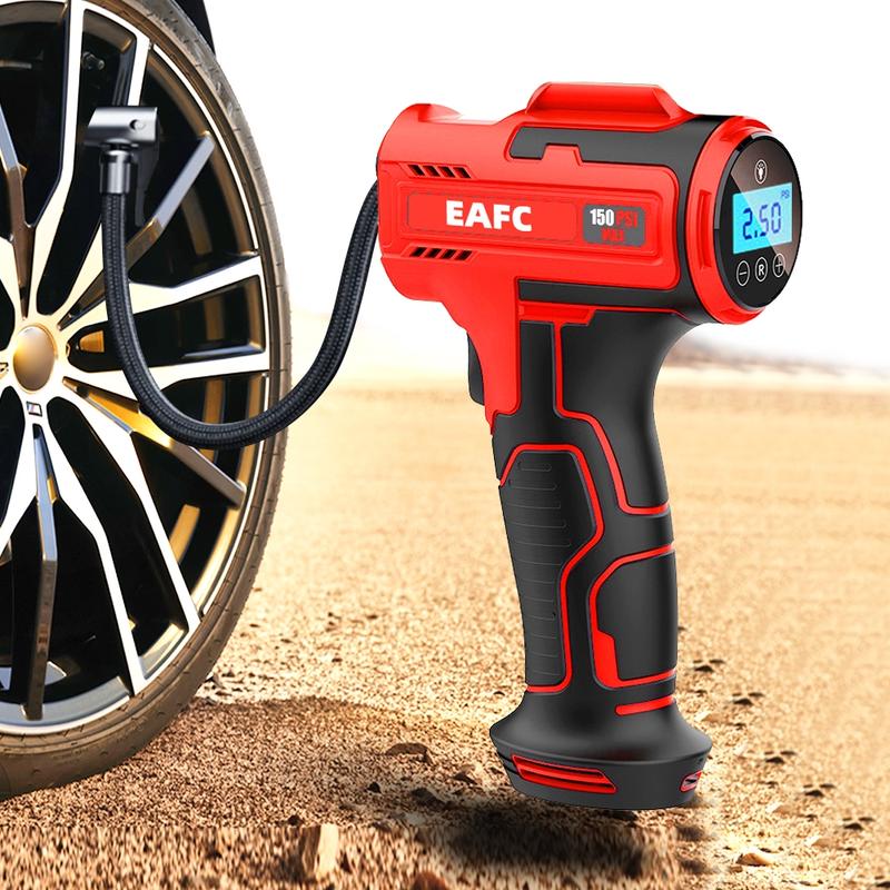 EAFC Portable Wireless Handheld Tire Inflator, Automotive Tire Inflator, Rechargeable Car Tire Inflator with Digital Display & LED Light, Tire Repair & Fitting Tool for Car, Motorcycle, Cordless Tire Inflator