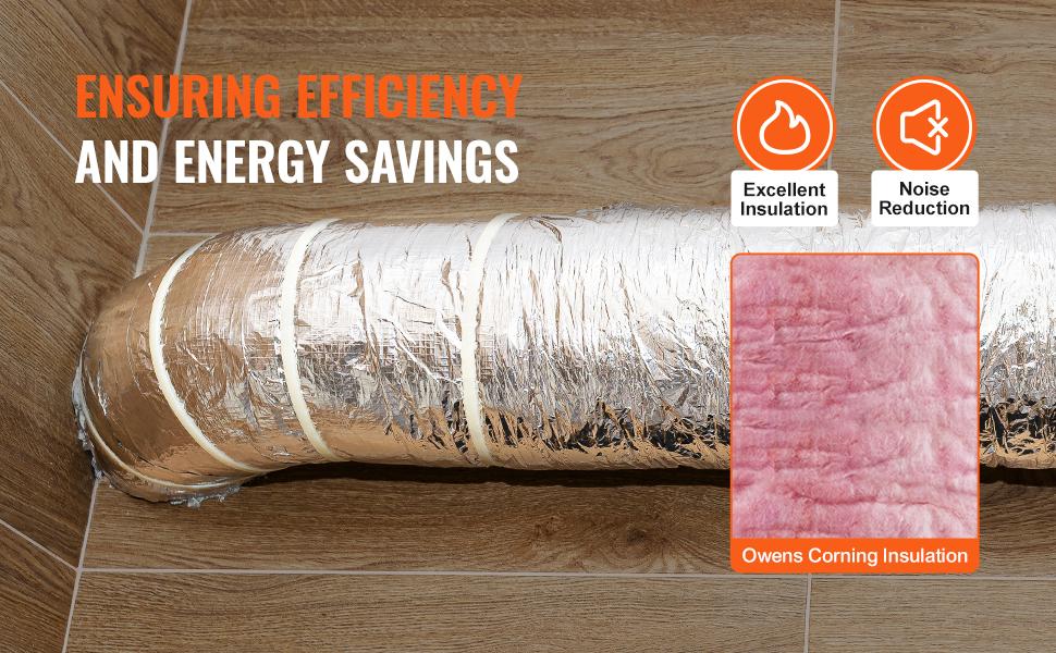 SummerWinsVEVOR Dryer Vent Hose, 6'' Insulated Flexible Duct 25FT Long with 2 Duct Clamps, Heavy-Duty Three Layer Protection for HVAC Heating Cooling Ventilation and Exhaust, R-6.0 Flame Resistance Valuedealsforyoudays