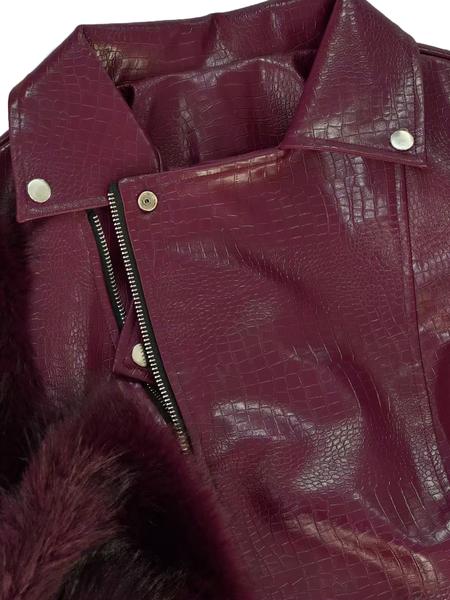 Women's Patchwork Faux Fur Jacket, Crocodile Texture Zipper Design, Casual Biker Style, All Seasons Wear, Stylish & Luxurious Look