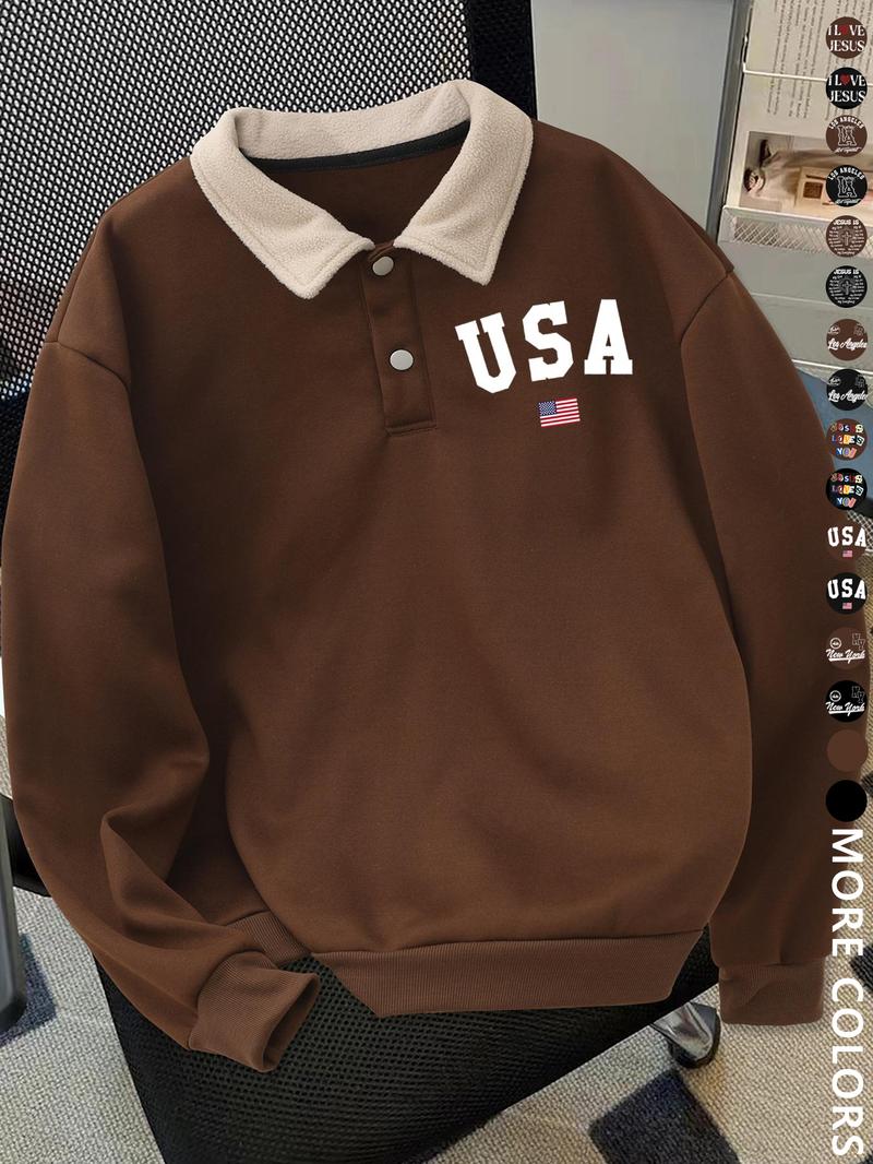 Men's Y2K Autumn Winter Thickened Retro British Style Aesthetic Lamb Wool Collar Polo Shirt, Unisex Casual Fashion, All Seasons Wear