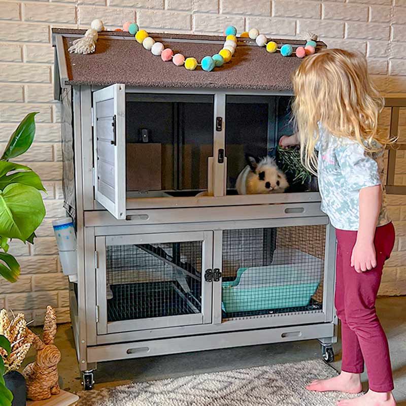 Aivituvin Outdoor Rabbit Hutch | Wire Bottom Rabbit Cage (Inner Space 9.6ft²)-AIR15
