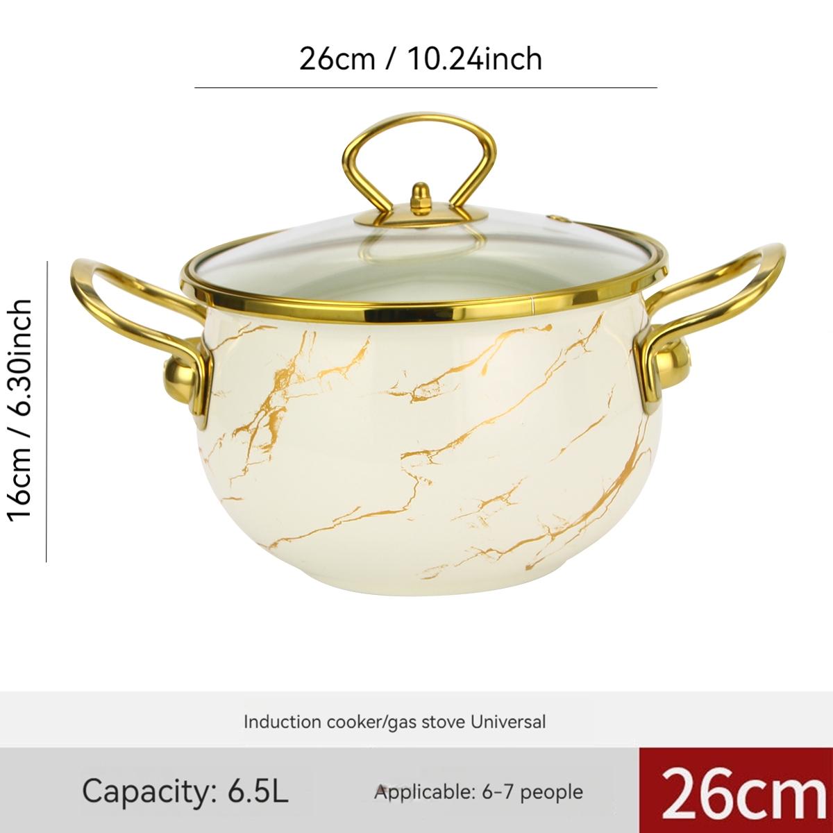 Flower Pattern Stockpot with Lid, Ceramic Soup Pot with Handle, Large Capacity Cooking Pot for Home Kitchen, Double Ear Design