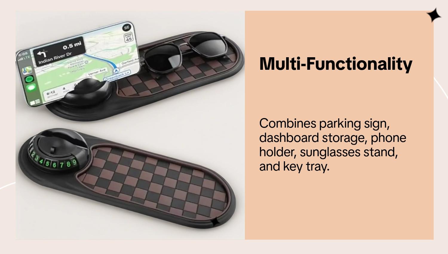 Car Non-Slip Mat, Multi-Function Parking Sign, Dashboard Storage, Phone Holder, Sunglasses Stand, Rotatable Key Tray, Universal Design