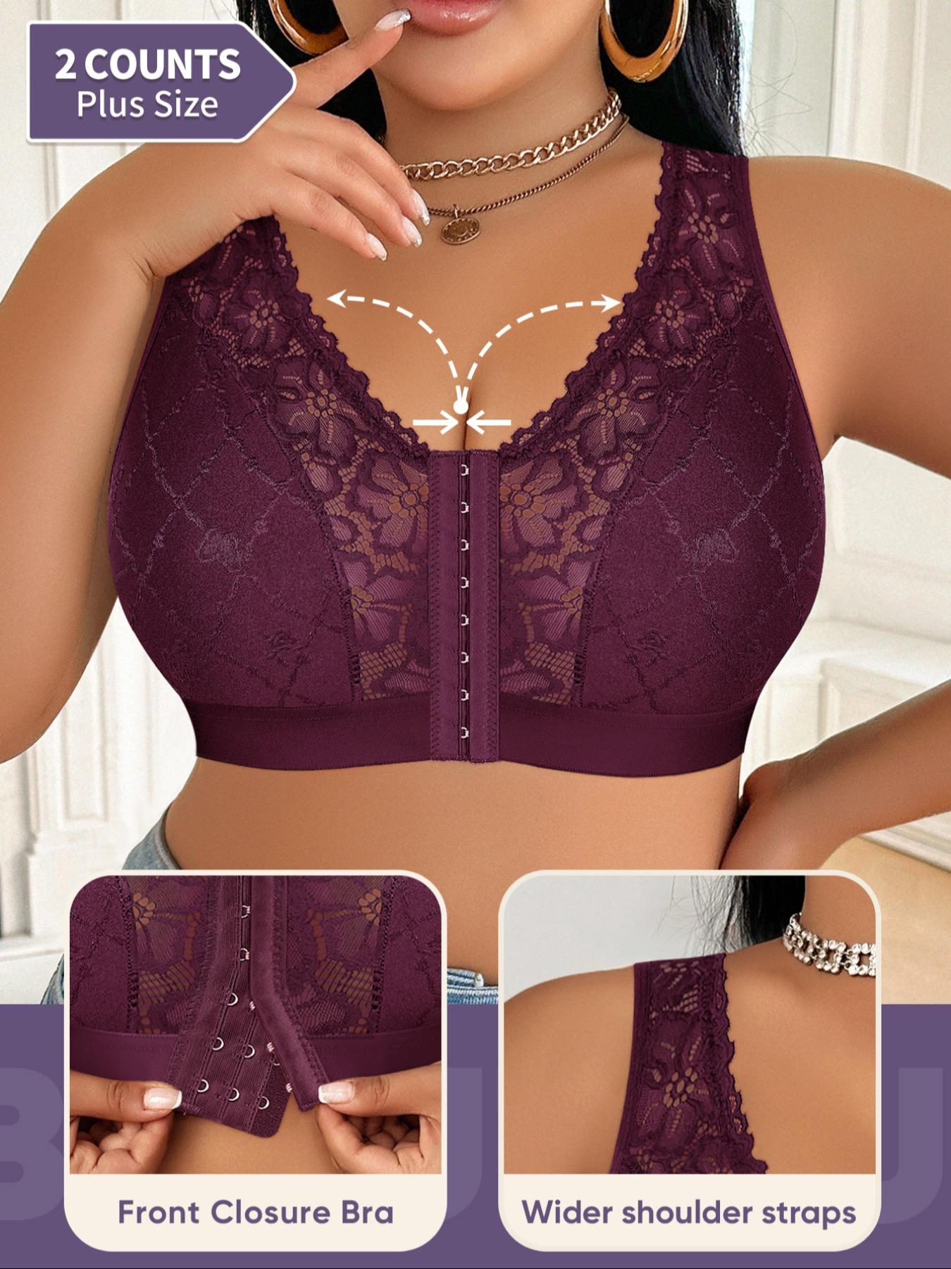 Plus Size Women's Wireless Bra Set, Full Coverage Soft Fabric, Medium Support, Casual Plain Design, Unlined, All Seasons, Supportive Bra