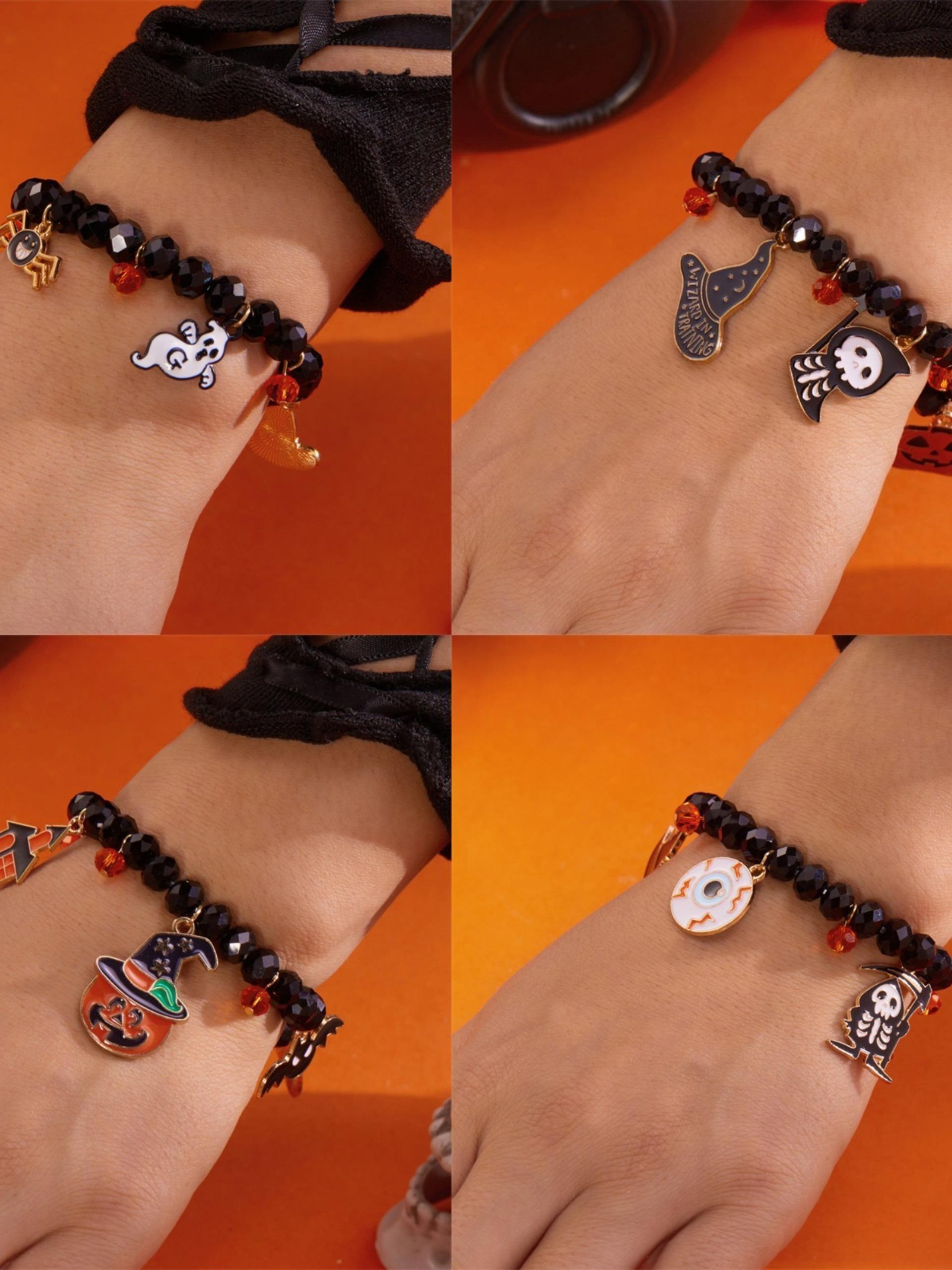 New Halloween Bracelet, European and American Style Beaded Wristband, Festival Pumpkin Ghost Pendant Bracelet, Perfect for Halloween Celebrations
