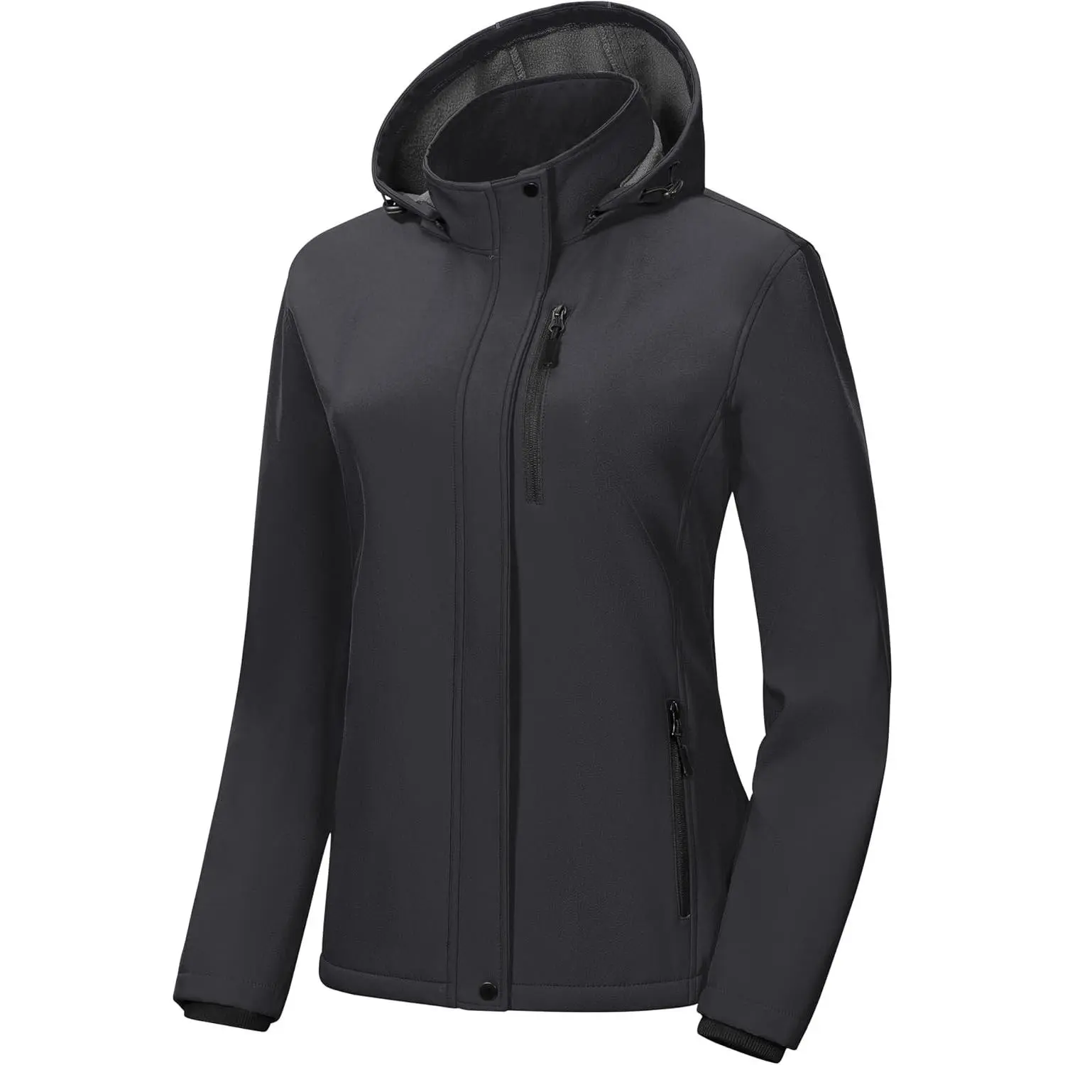Women's Softshell Jacket Lightweight Fleece Lined Rain Jacket Waterproof Warm Windbreaker Coat With Removable Hood