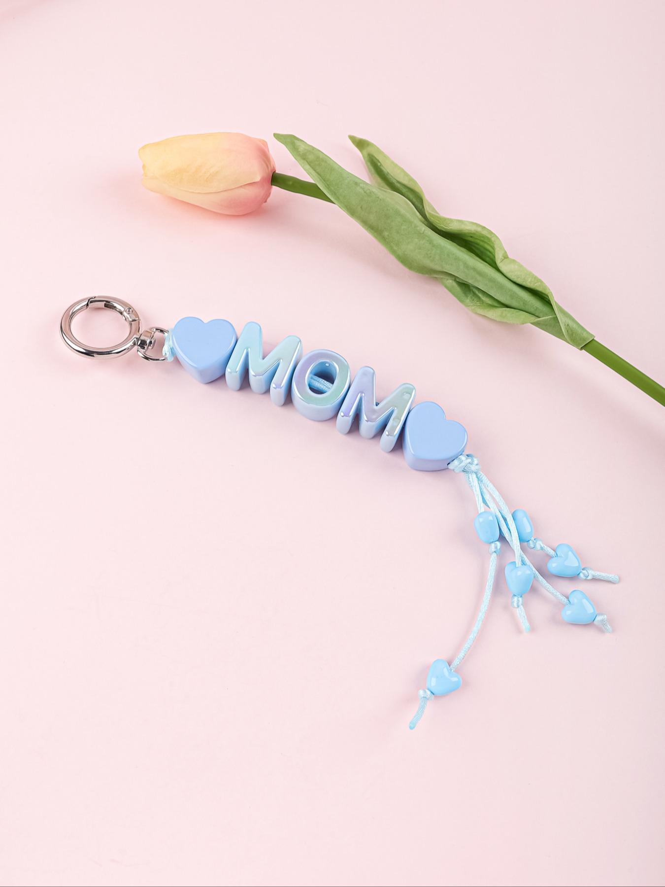 Mom Keychain, Heart Beaded Keychain, Iridescent Letter Keychain, Macaron Color Bag Charm, Tassel Heart Strap, Mother's Day Gift, Cute Aesthetic Keychain