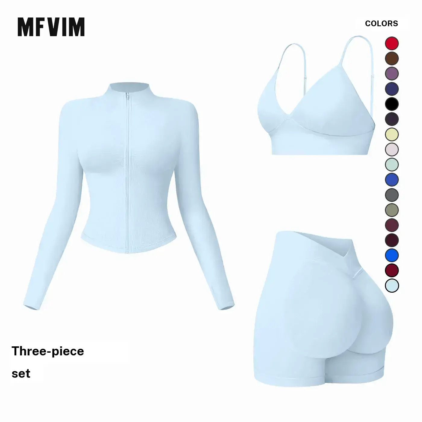 MFVIM Women's Sports Three Piece Set Impact Compression High Waist Butt Lifting Yoga Pants for Running Yoga Everyday Workouts,summerwins,travel essentials,camping essentials,back to school,back to school haul
