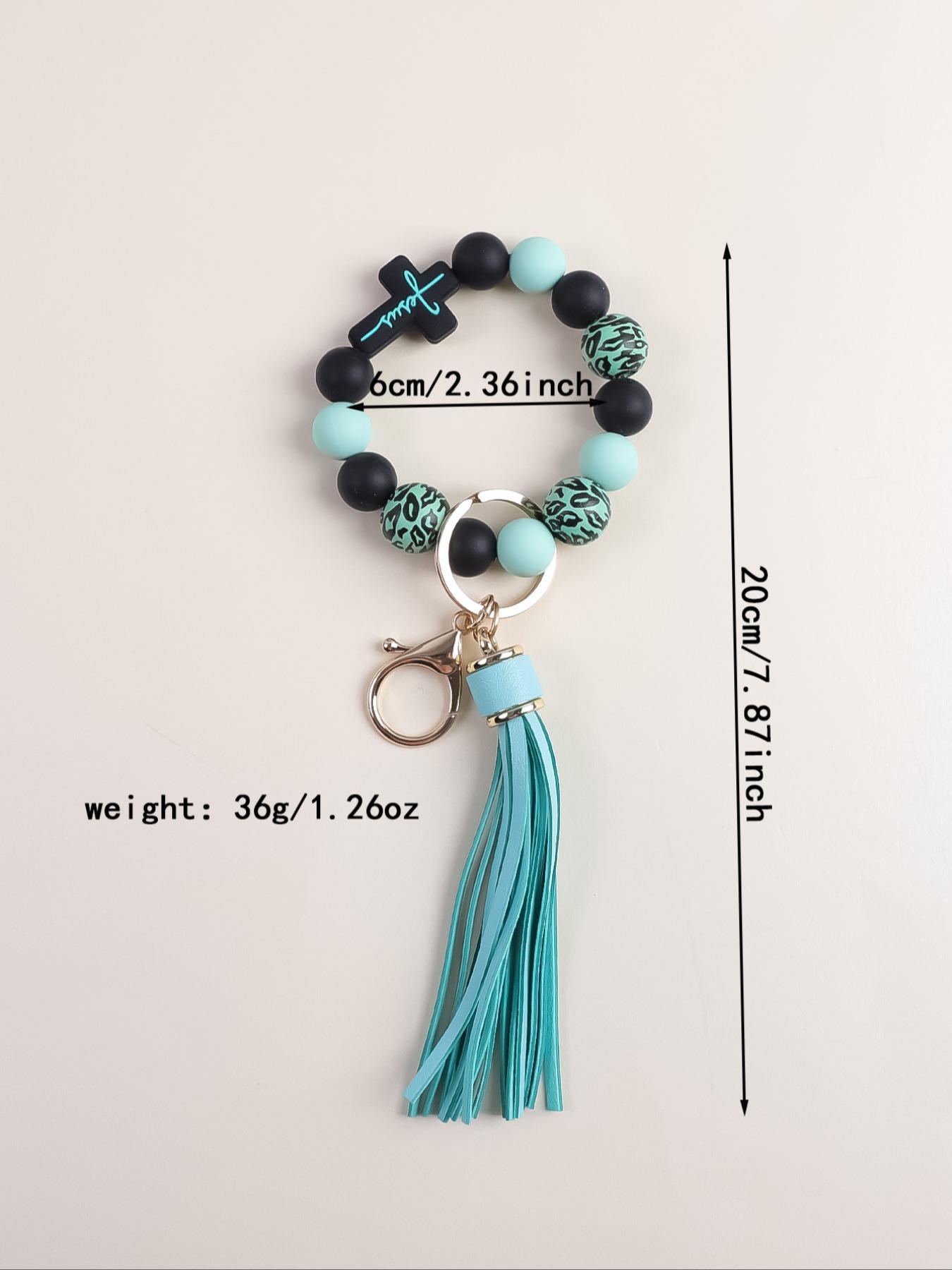 1 Piece Leopard Pattern Tassel Decor Beaded Keychain, Trendy Cute Jewelry for Women & Men, Fashion Accessories, Perfect Gift for Friends