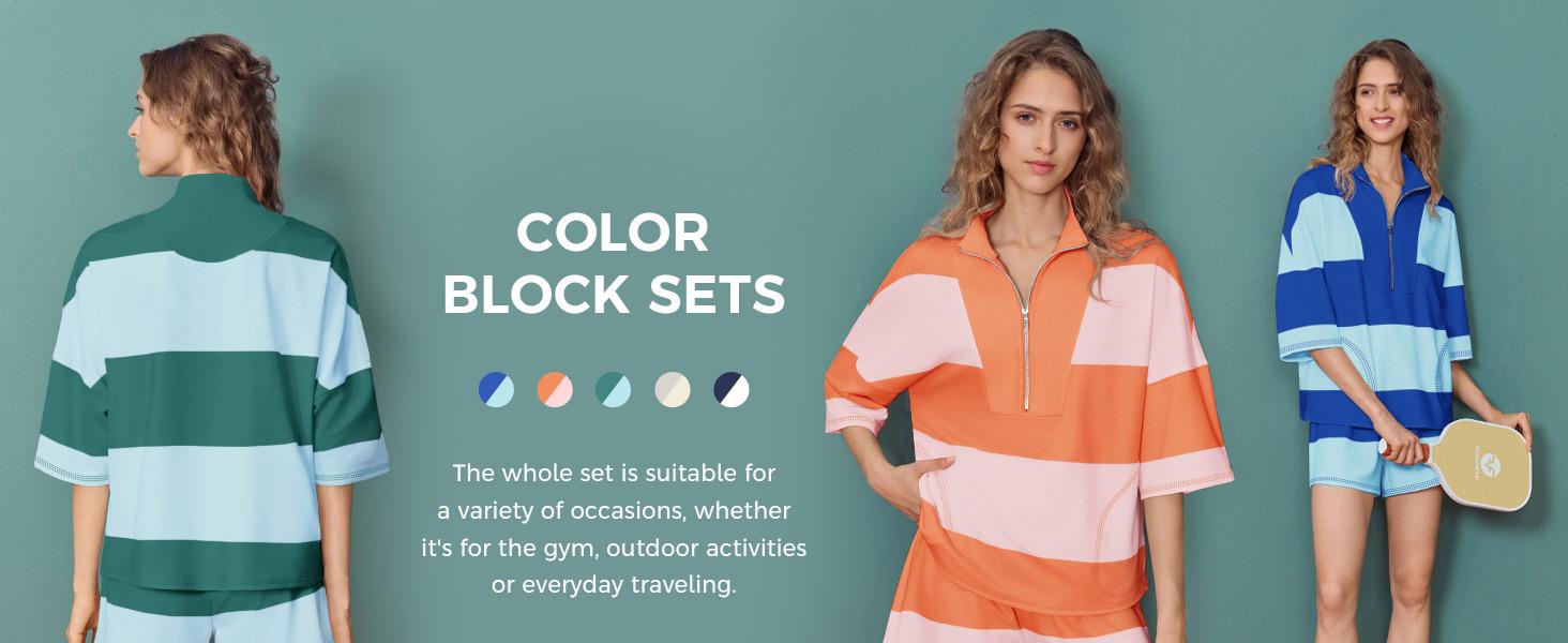 Fisoew Womens 2 Piece Outfits Summer Striped Sweatshirt Workout Shorts Sets Matching Lounge Set Tracksuits #Springtok #TikTokShopJumpstartSale