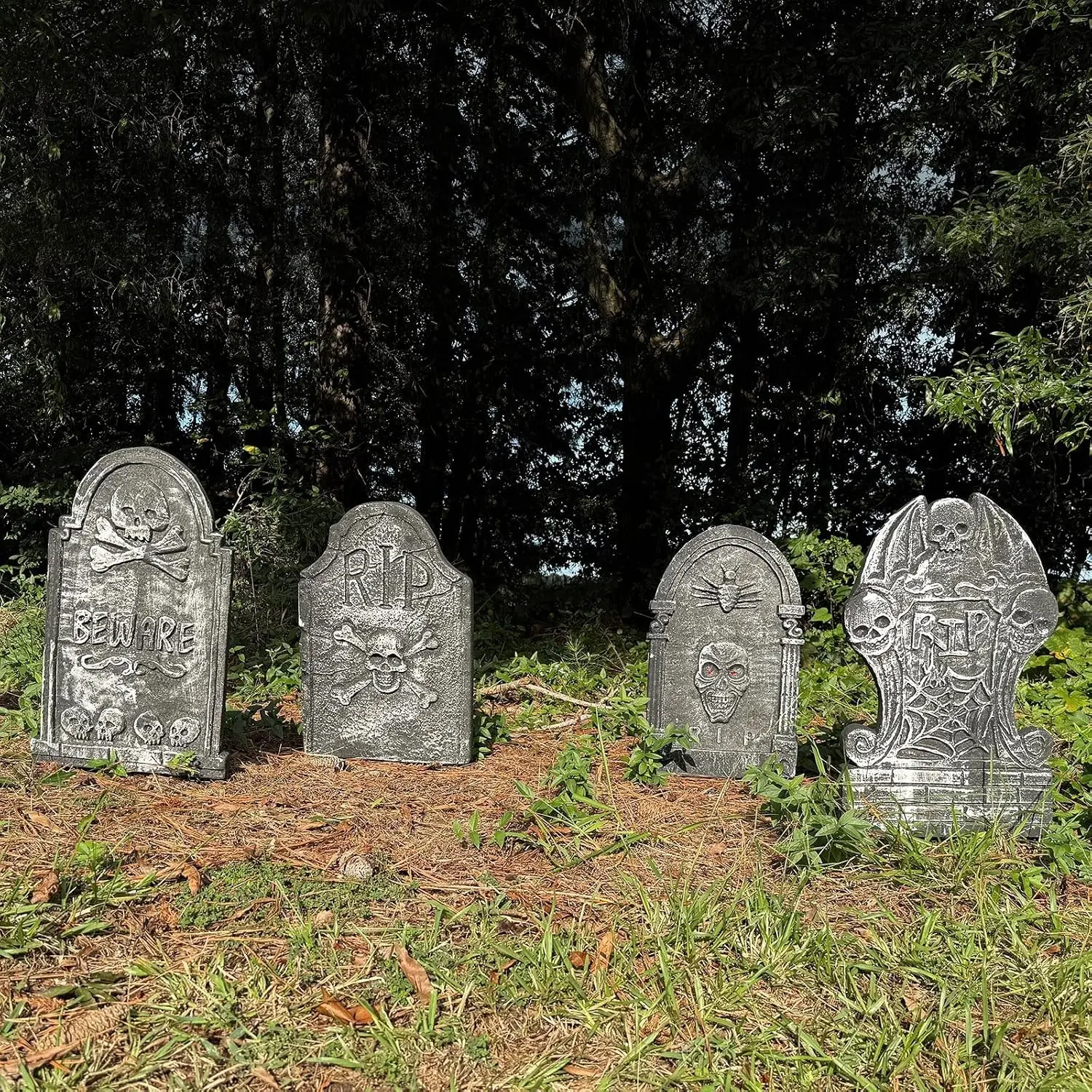 22" Foam Tombstones – Halloween Headstones Outdoor Decorations – Large Foam Gravestones for Yard Cemetery Lawn Decor – Set of 4