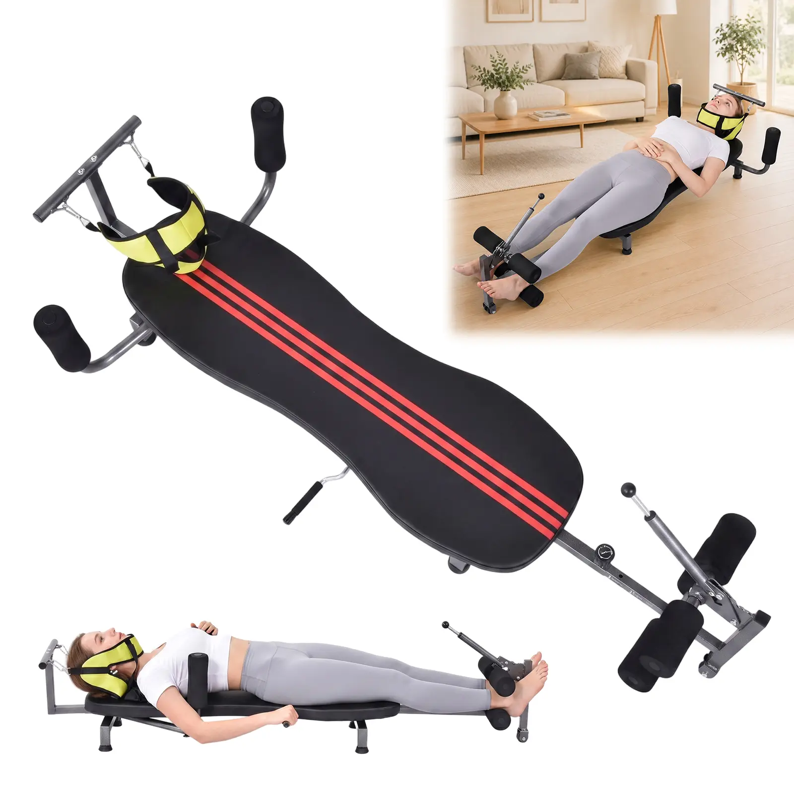 Traction Table Adjustable Full Body Stretcher 330 Lbs Capacity Lumbar Stretch Table for Adults Teens Men Women Home Gym Office Bedroom Dorm Exercise Workout