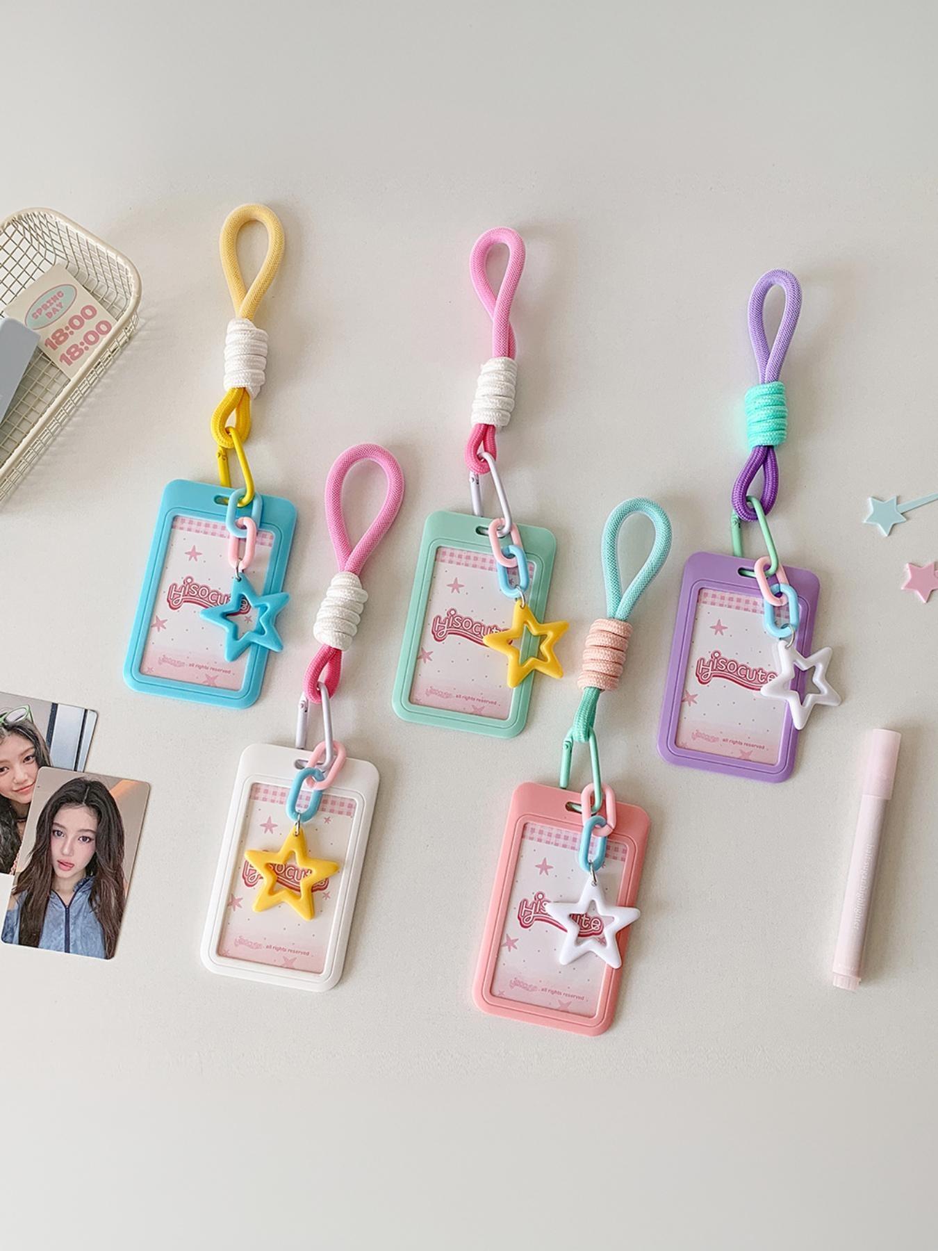 Candy-colored sliding 3-inch card holder with student lanyard, bus card and subway card wallet, student fan display small card holder