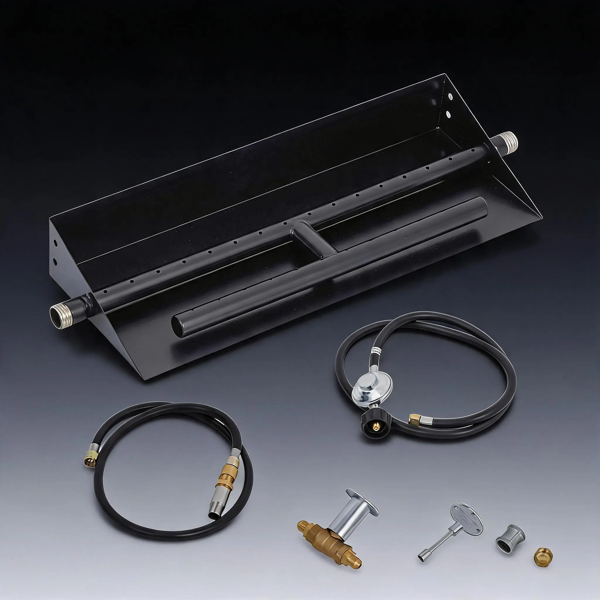 Rectangular Drop-In Fire Pit Burner Kit – 18 x 6 Inch, Dual Fuel for Propane & Natural Gas – Black Powder-Coated Carbon Steel