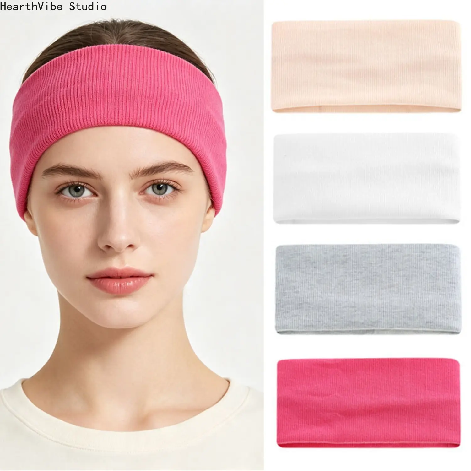 Women's Wide Knit Headbands, High Elastic Cotton Sports Sweatband for Running Yoga, Non-Slip Soft Hair Bands Hairband, Aesthetic Makeup Face Wash Turban, Comfort Daily Headwrap Hair Accessories