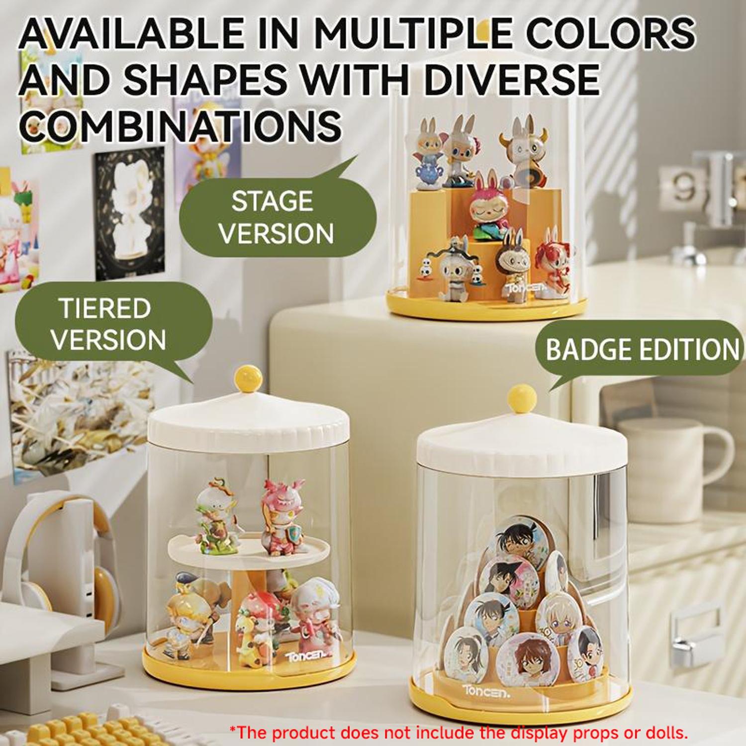 Handheld Doll Display Case, 360-Degree Rotating Base, Stackable Collectible Figurines Storage Box, Watch Jewelry Showcase, Collectible Organizer