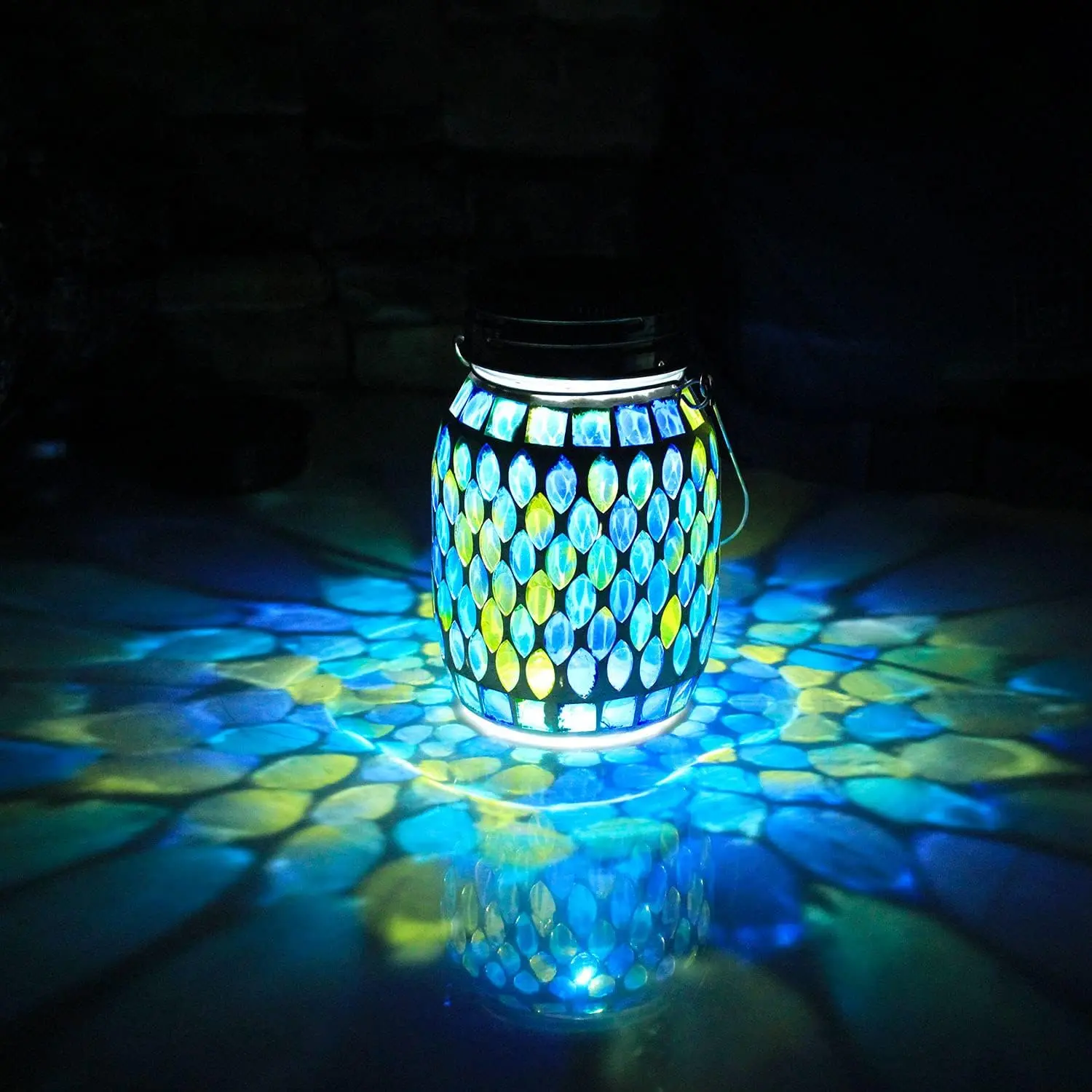 Solar Mosaic Glass Solar  Lantern,  Outdoor Garden Light | Handcrafted blue mosaic solar  lantern projects beautiful colorful light. Ideal  for mom, garden lovers.