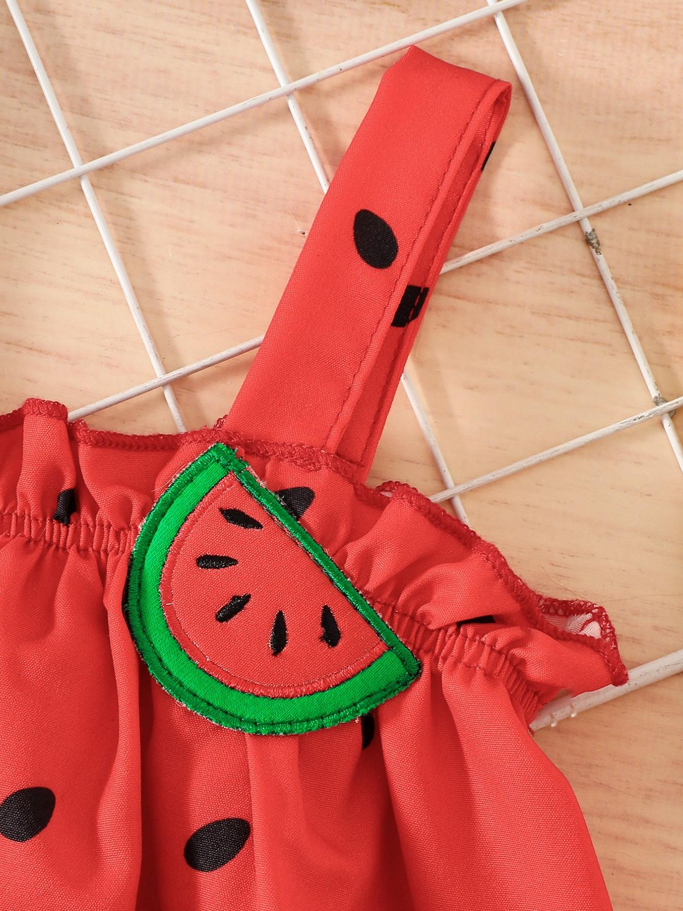 Girls' Watermelon Three-Piece Set, Tank Top Dress, Shorts, Headband, Summer Cute Fruit, Baby Girls' Fashion Accessories