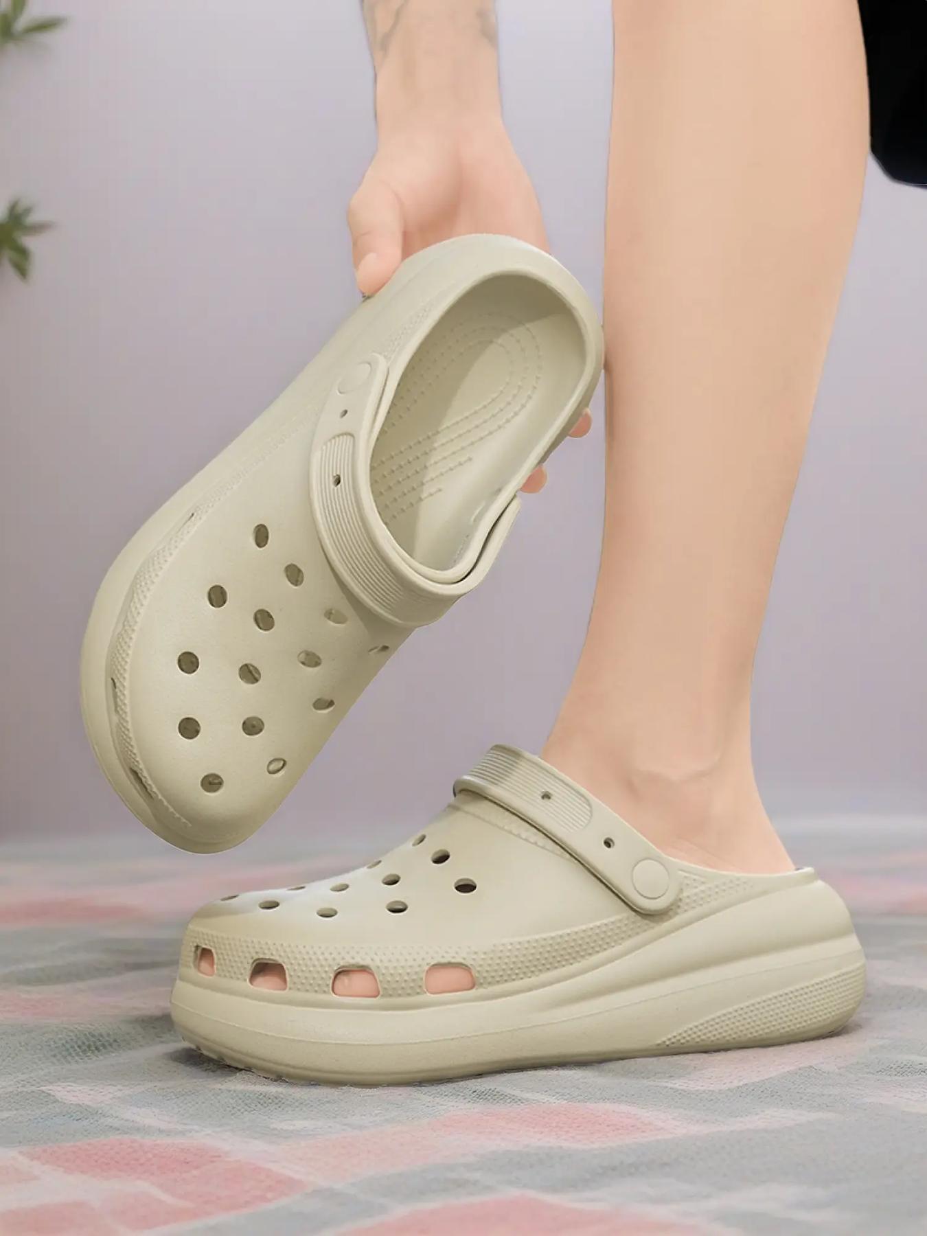 Unisex Khaki Thick-Soled Clogs: Dual-Wear Toe-Cap, Summer Outdoor Beach Slides