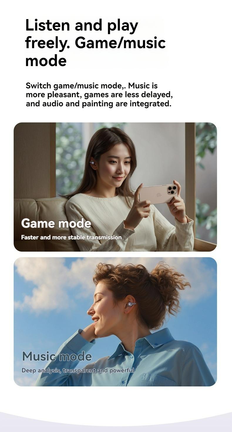 Clip-On Sports Earphones, Wireless TWS Headphones Sports Wireless Earbuds with Deep Bass HiFi Stereo and Rechargeable Battery, Compatible with Android and iPhone