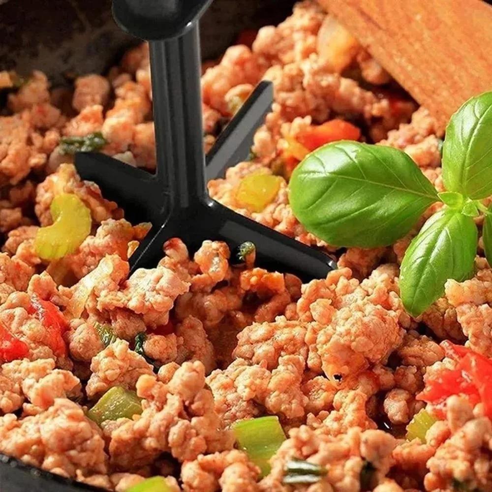 High Heat Burger Masher & Meat Tenderizer: Non-Stick Food-Grade Coating, Heat-Resistant Handle. Ideal for Ground Beef, Turkey, and Mashed Potatoes. Your Essential Kitchen Prep Tool for Efficient Cooking. Kitchen Gadget