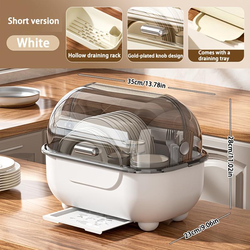 1 Piece Covered Drawer-Style Dish Rack with Water Draining Base. Multifunctional Dustproof Tableware Storage Cabinet, no standing water. Works on countertops and inside cabinets, perfect for kitchen bowl and plate storage.