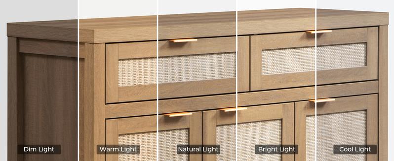 SICOTAS Rattan Sideboard Buffet Cabinet - Boho Farmhouse Credenza with 3 Doors and 2 Drawers, Storage Console Cabinet for Kitchen, Living Room, Entryway, Coffee Bar and Home Decor