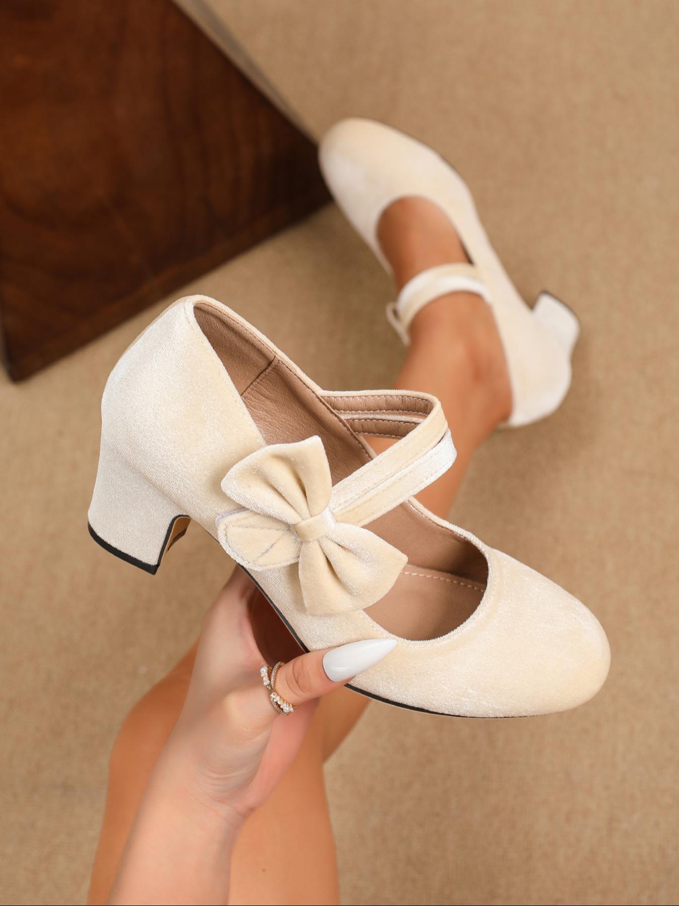 Women's Elegant Bowknot Design Mary Janes Pumps, Fashionable Solid Color Round Toe Thin Heels for Party, Daily Clothing Decor for Women & Girls, Classy, High Heel