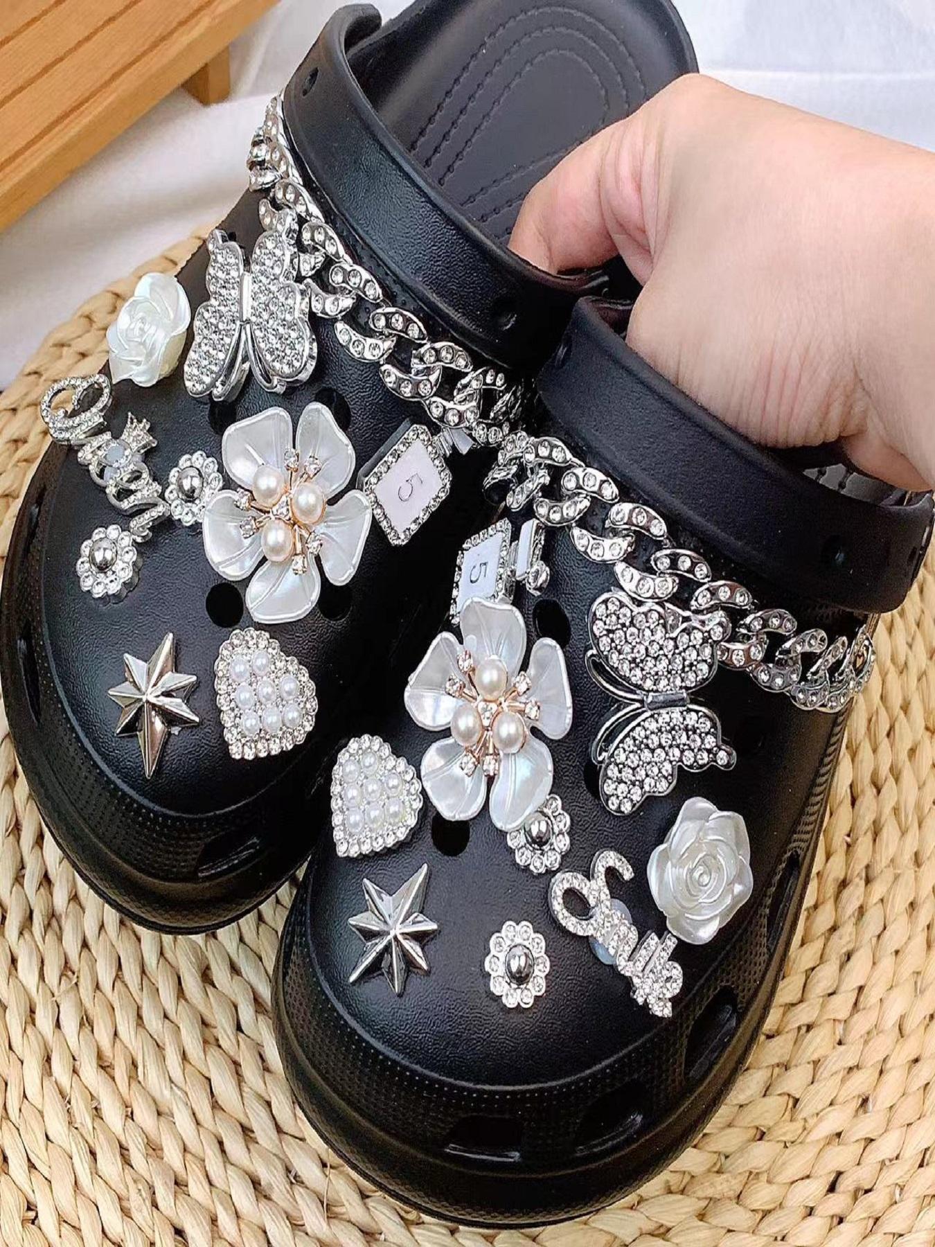 Rhinestone Decorated Shoe Charm, Cute Butterfly & Flower & Chain Design Shoe Decoration for Women's Clogs, Fashionable Shoes Decorations for Clogs, Rhinestone Shoes Charms