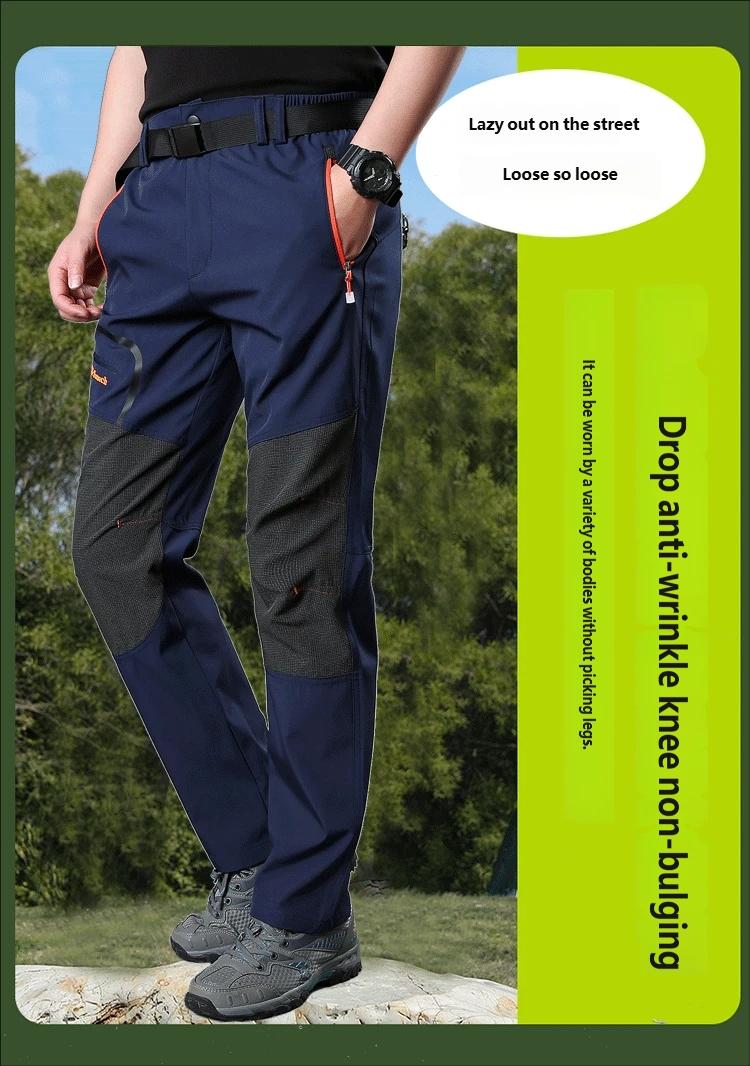 Men's Outdoor Casual Quick-Dry Pants Waterproof Multi-Pocket Workwear Long Trousers Thin Breathable Hiking Camping Fishing Pants