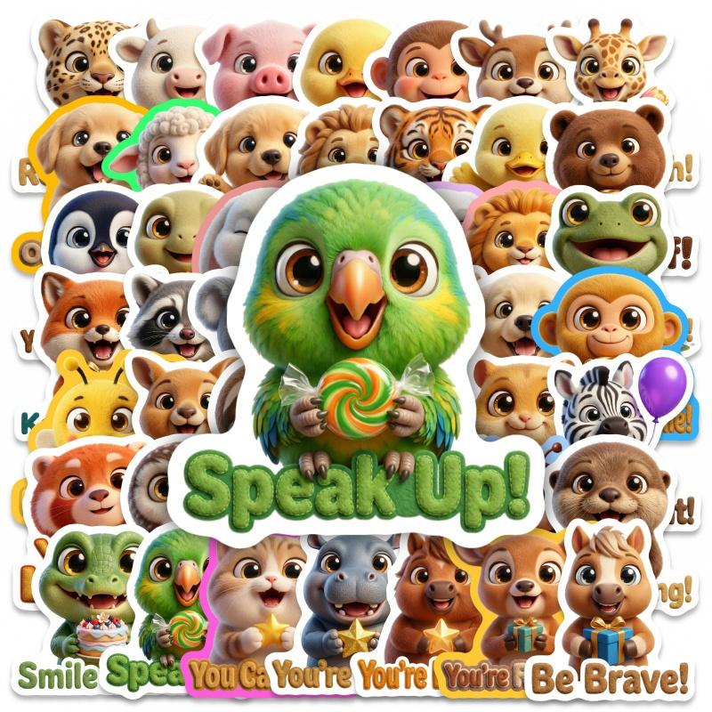 New 50-sheet set of 3D cartoon cute and adorable pet positive slogan stickers for waterproof cups and notebook decorative stickers