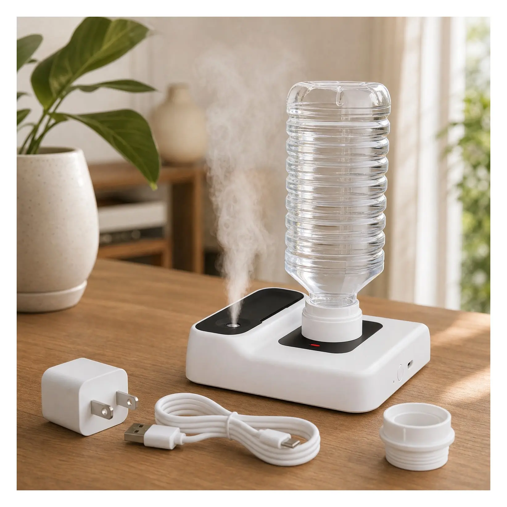 Portable Travel Humidifier, Mini Cool Mist Humidifiers for Plants, Bedroom, Office, Hotel or Car, Battery Operated, Quiet 23dB, Auto-Off, Night Light, BPA-Free, WhiteGift