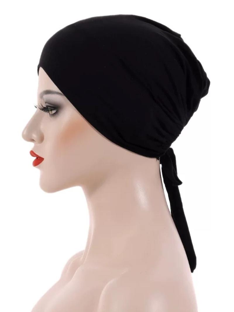 1 Piece Muslim Drawstring Headscarf, Adjustable Hijab Tube Cap Under Scarf, Elegant Casual Chic Solid Color Turban For Women, Convenient Accessories For Daily Wear