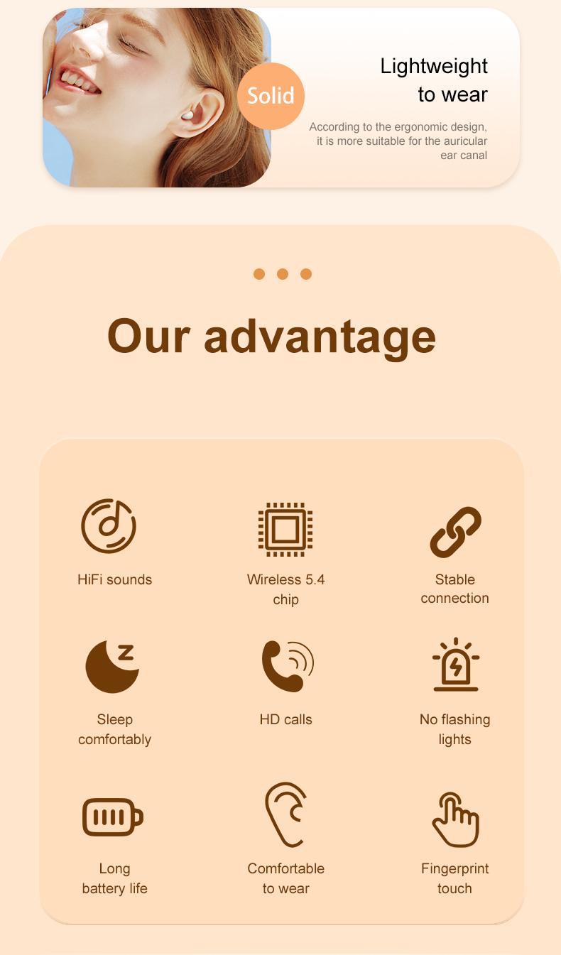 INSONIXN Invisible Sleep Earbuds Ultra-thin In-ear Wireless Bluetooth Earbuds for Sports 3D Stereo Low Latency Dual Noise Reduction Sleep Game Modes IPX5 Waterproof - Electronic  Mother's Day gift