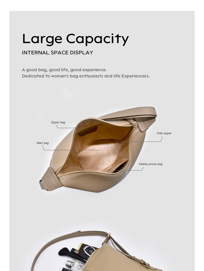 Genuine Leather Crossbody Bag for Women, Large Capacity Purse with Wide Adjustable Strap, Multi-Way Fashion Shoulder Bag