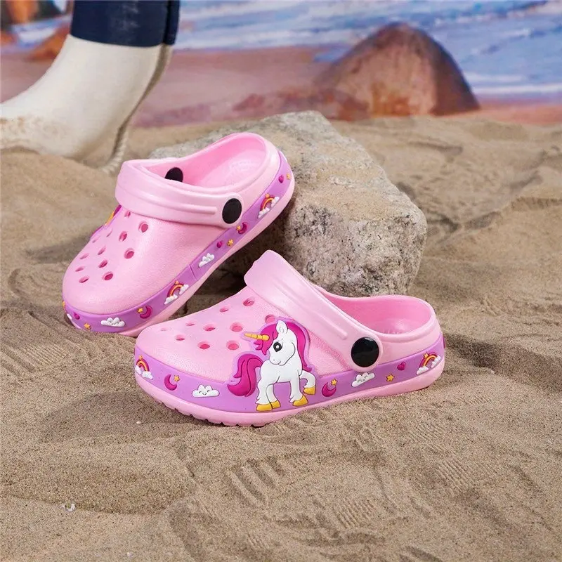 Girls' Cute Soft No-Heel Closed-Toe Printed Ink Splatter Slip-On Slippers - 1 Pair Non-Slip Outdoor Water Footwear for Kids Toddlers, Holiday Gift