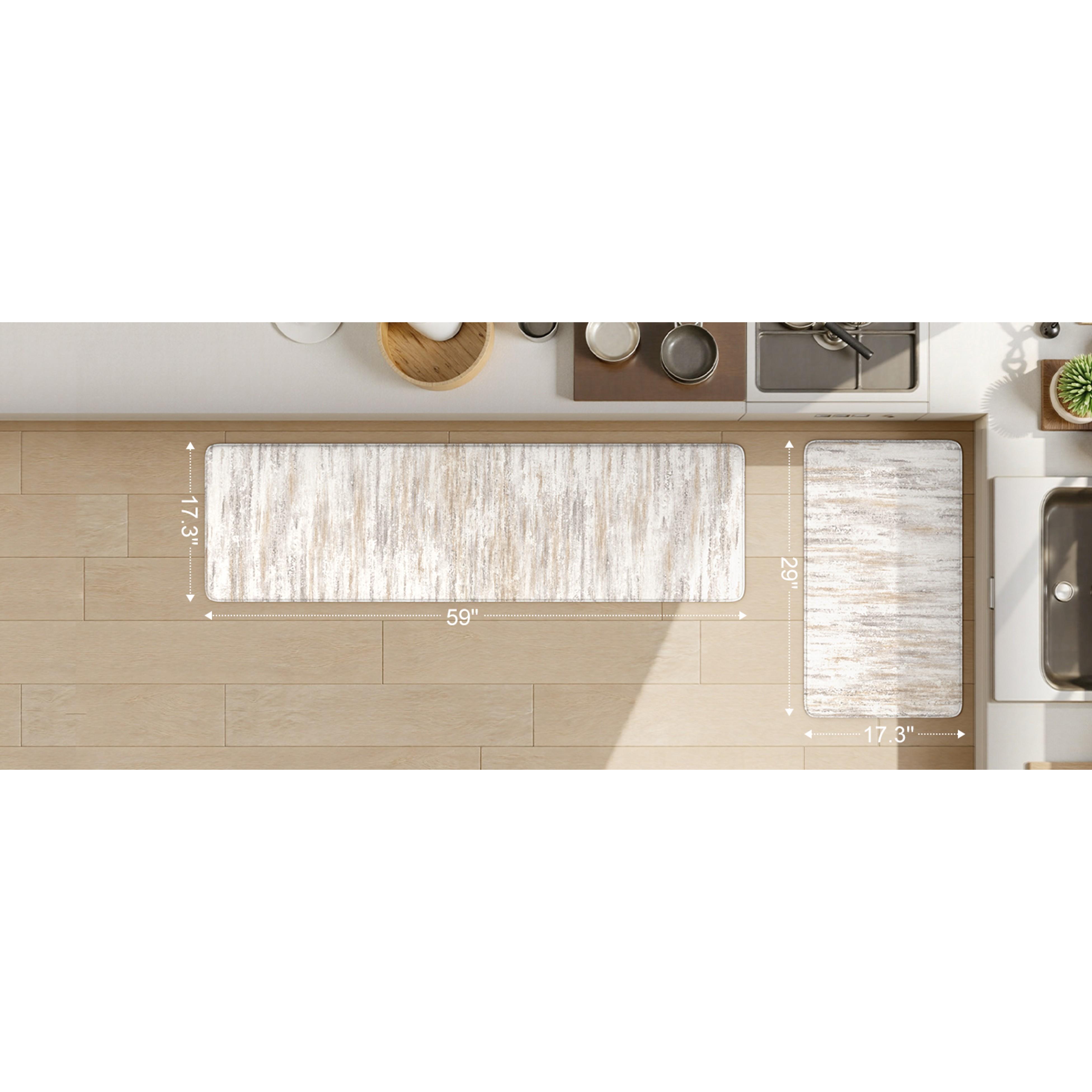 Anti Fatigue Kitchen Mats for Floor 2 Piece, Cushioned Abstract Kitchen Rugs,Memory Foam Kitchen Floor Mats, Standing Desk Mats for Laundry, Office, Sink Light Brown Multi 17"x47"+17"x29"