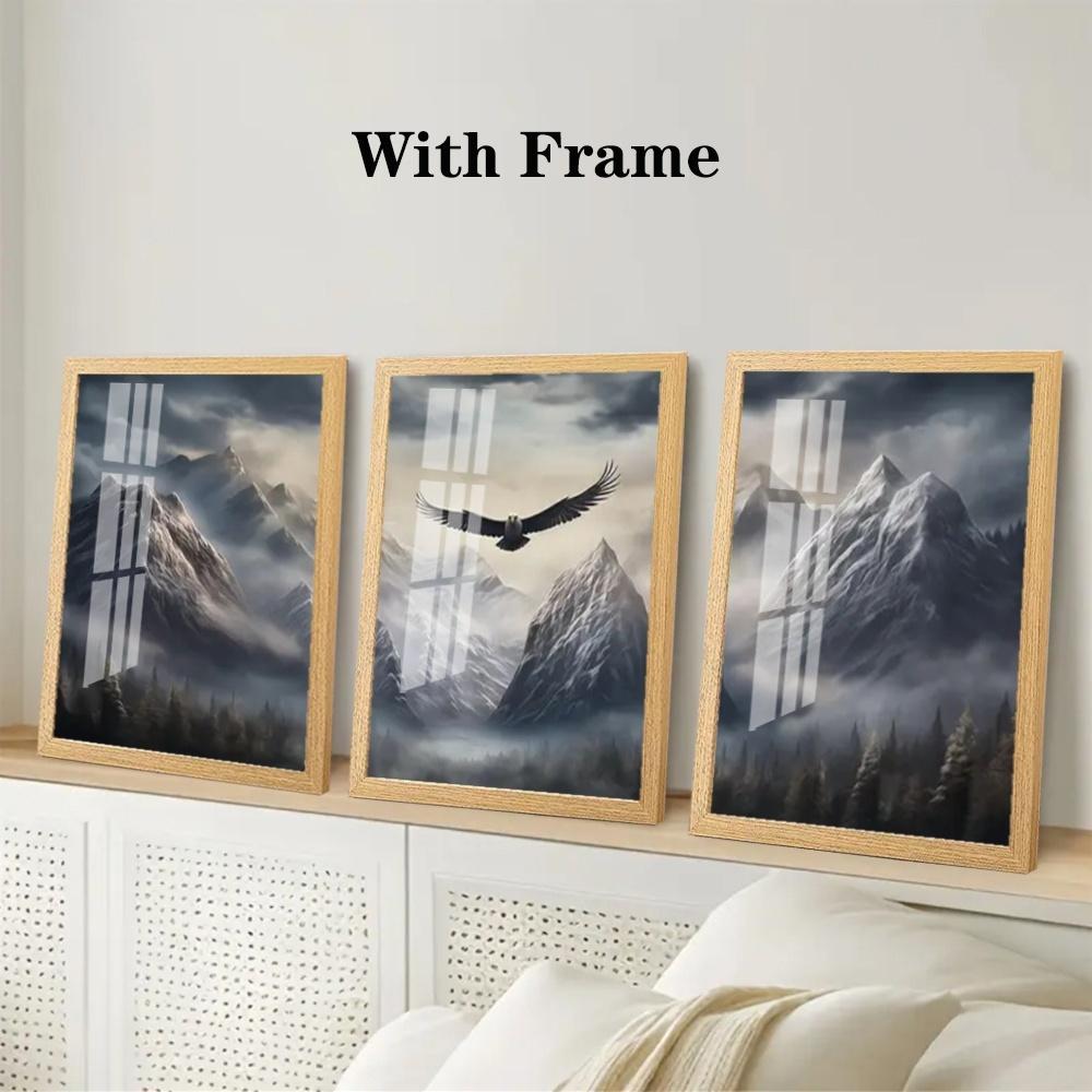 3-Piece Optional Wooden Frame Fantasy Game Theme Dragon Skyrim Background Art Canvas Poster Premium Thick Canvas Micro-spray Flat Surface Moisture-proof Living Room Modular Decor