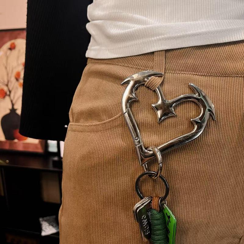 Gothic Heart Carabiner Keychain, Heavy Duty Metal Key Holder with Secure Clip, Unique Bag Charm Accessory, Bold Statement Keychain for Car Keys, Backpack & Purse Decoration, Stylish Gift for Men Women Teens, Everyday Carry Accessory