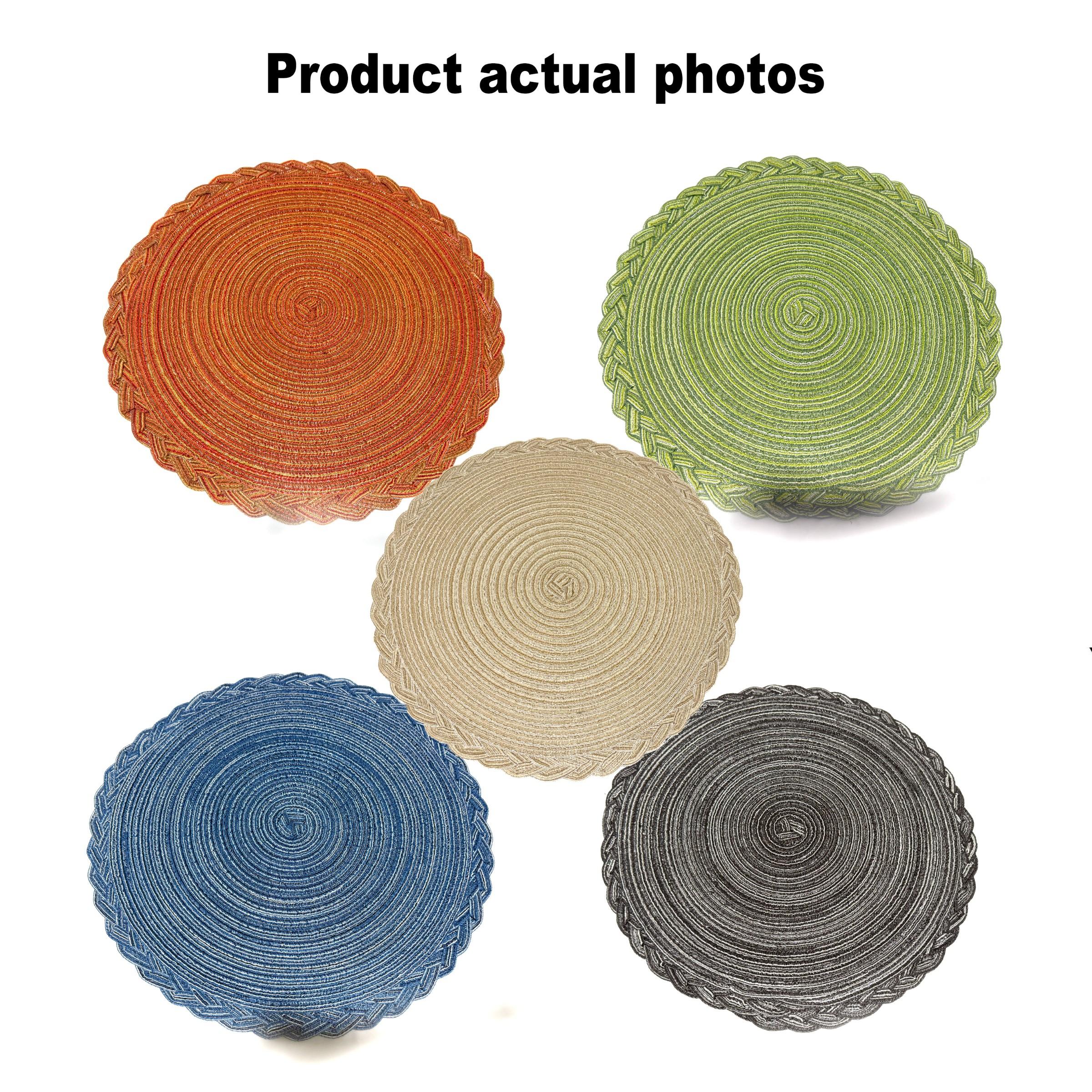 15 inch/38cm Round Placemats Set of 4 Boho Woven Braided Border Table Mats Washable Heat Resistant Circle Place Mats, Natural Style Woven Cotton Placemats for Dining Table  Party Holiday Banquets