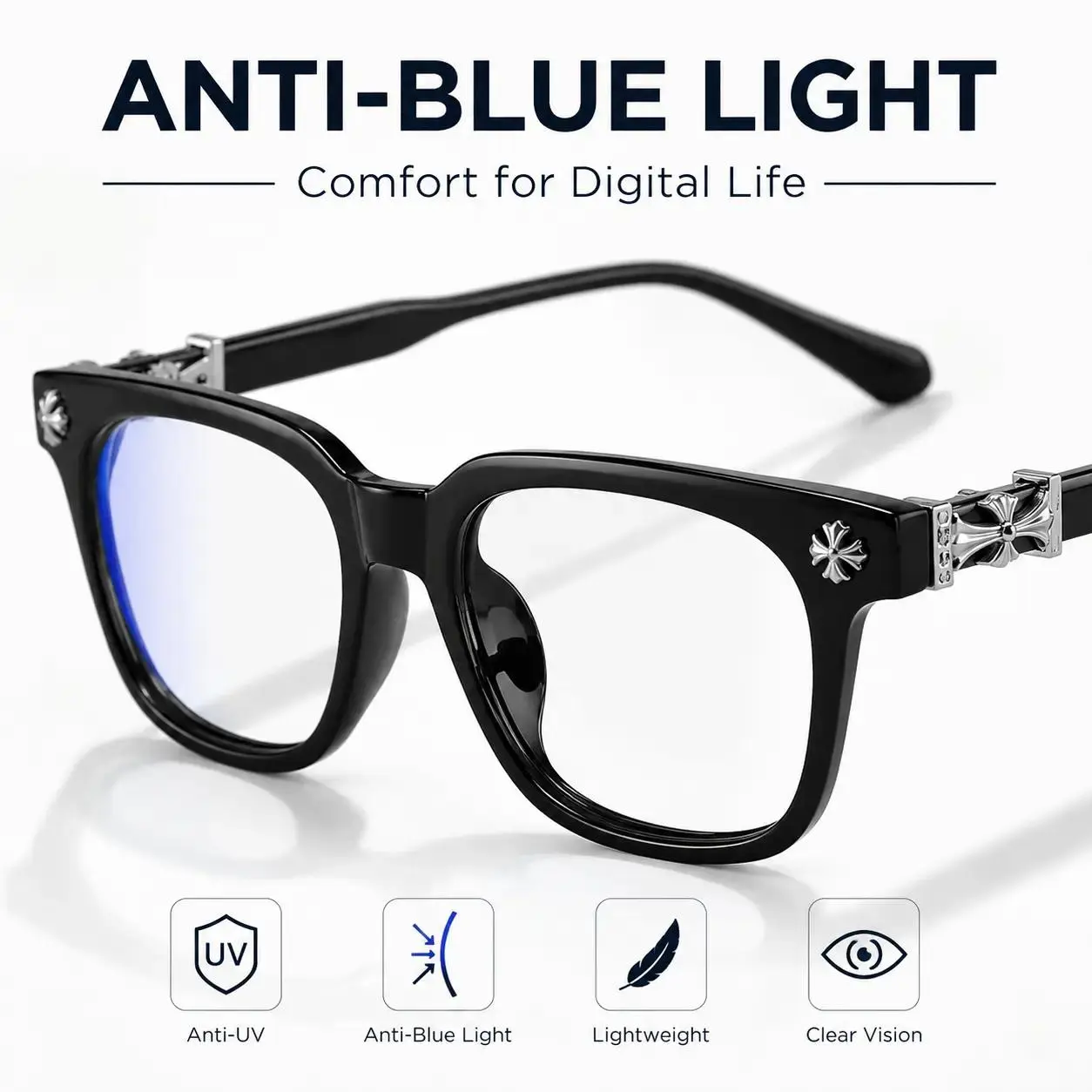 Unisex Anti-Blue Light Metal Square Frame Glasses, Flat Lens, Casual Style, Party Gift Eyewear, Plain Pattern
