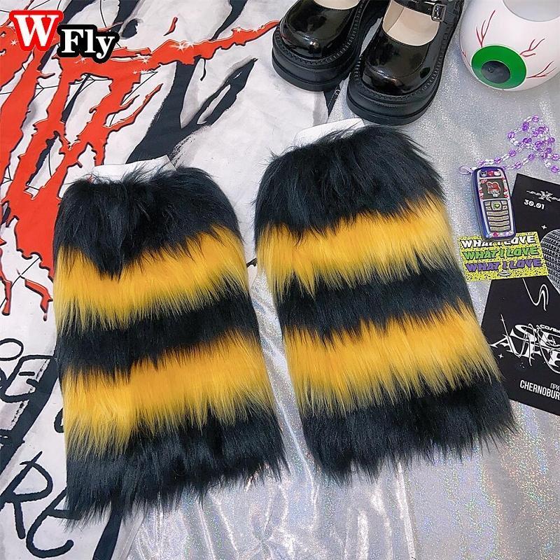 Multi-color plush stripe Leg Warmers Spicy Girls Millennium Gothic punk woman Leg Warmers y2k Harajuku