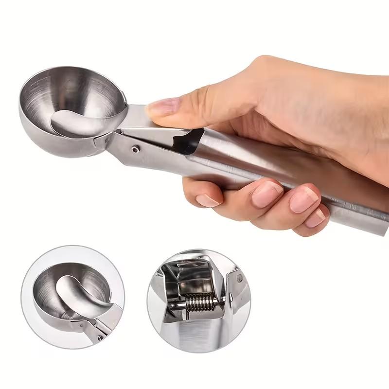 3 piece Food-Grade Stainless Steel Ice Cream Scoop Baller, Dual-Purpose for Commercial & Home Use, Special Tool for Watermelon Fruit Ice Cream, Professional Design Comfortable Grip, Kitchen Baking Dessert Shop Tool