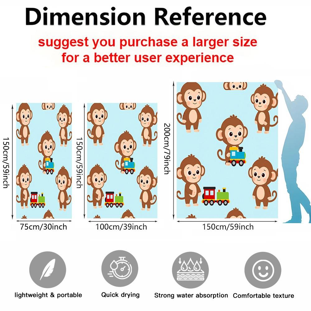 Cute Cartoon Monkey Beach Towel, Train/Easter Egg Monkey Style, Quick Dry Soft Skin-Friendly Absorbent, Sand Free Beach Towel for Pool Camping, Suitable for All People, Ideal Gift Choice