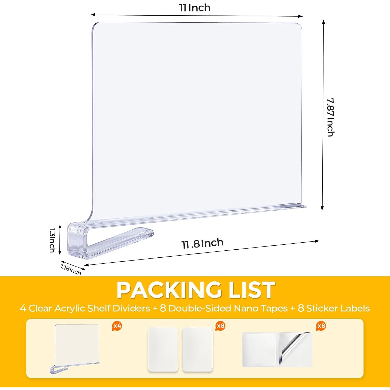 2 Pack  Clear Shelf Dividers for Closets Organizer and Storage Adjustable Vertical  Shelf Closet Separators for Clothes,Book,Bags in Bedroom and Kitchen