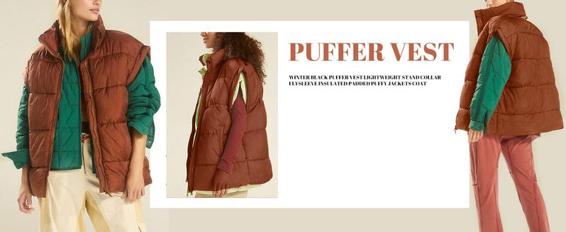 Naeduo Women's Winter Oversized Puffer Vest Lightweight Stand Collar Flysleeve Insulated Padded Puffy Jackets Coat with Pockets Zipper Closure Stay Warm Stylish Casual Basic Outerwear High Neck Minimalist Tops Fitted