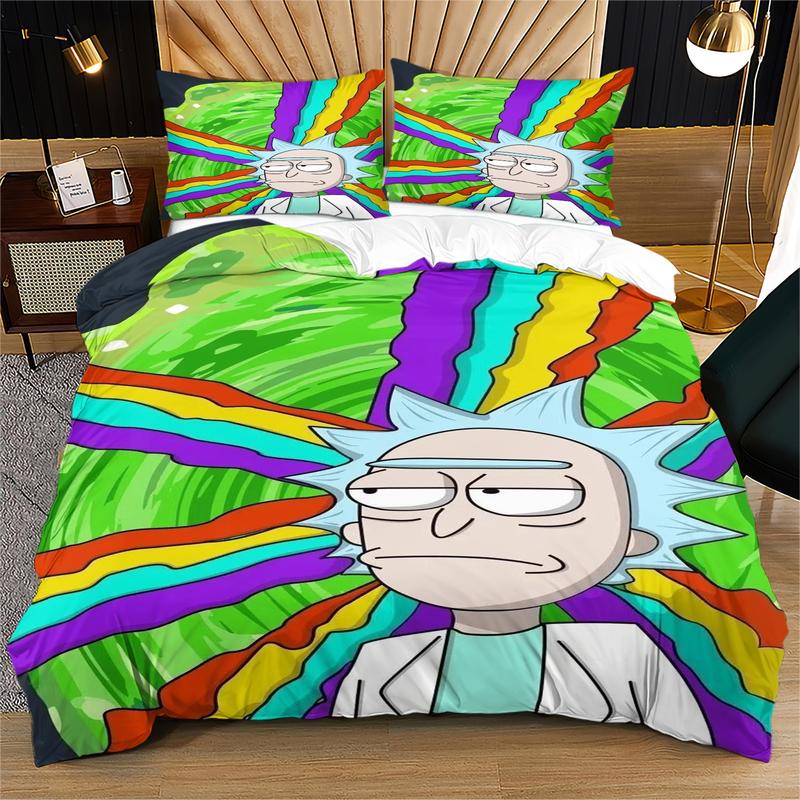 Rick and Morty Pattern Duvet Cover Set, Soft and Durable Bedroom Bedding Set for Kids and Teens, Includes 1 Duvet Cover and 1 or 2 Pillowcases