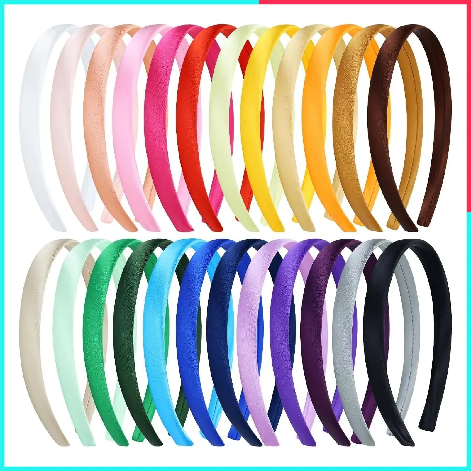 24 Pack Candy Color Satin Wrapped Plastic Headbands, 1.5cm / 0.6" Wide, Blank DIY Craft Hair Accessories for Women, Girls, Teens & Kids